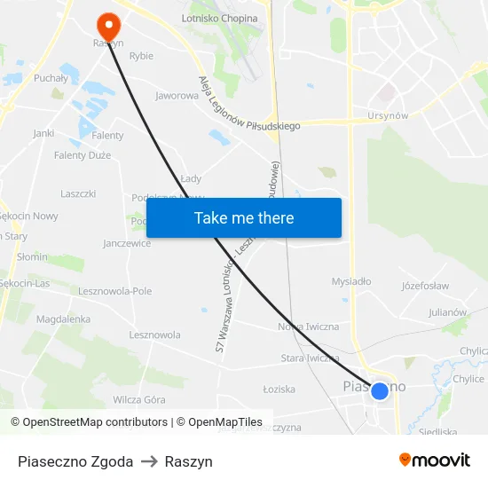Piaseczno Zgoda to Raszyn map