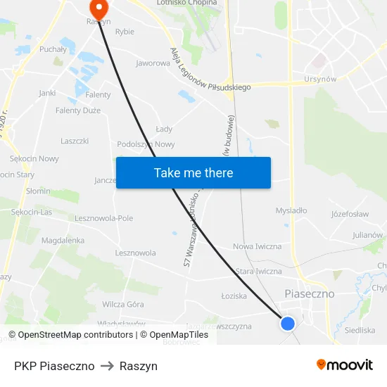 PKP Piaseczno to Raszyn map