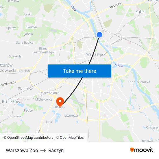 Warszawa Zoo to Raszyn map