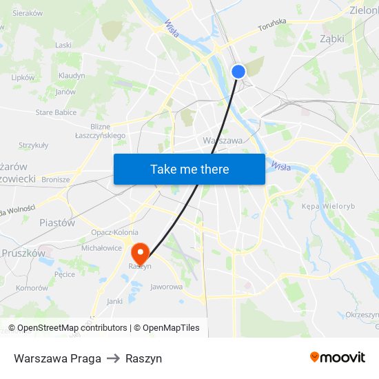 Warszawa Praga to Raszyn map