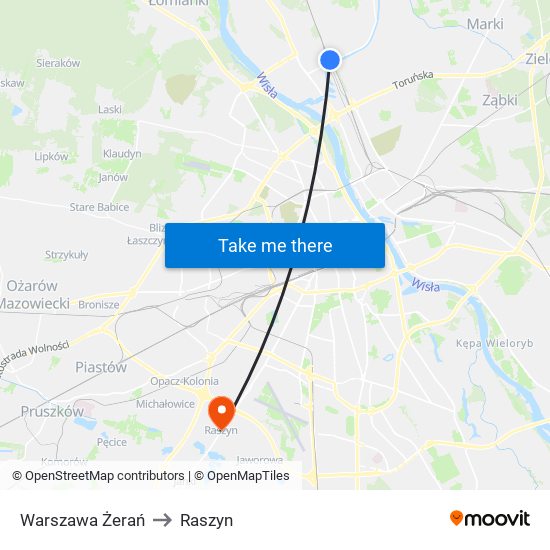 Warszawa Żerań to Raszyn map