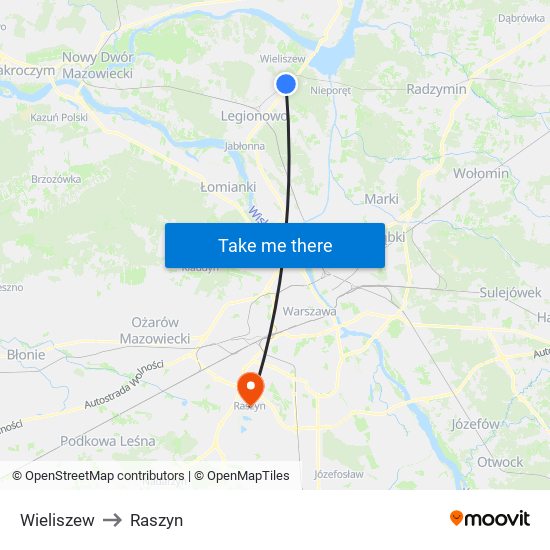 Wieliszew to Raszyn map