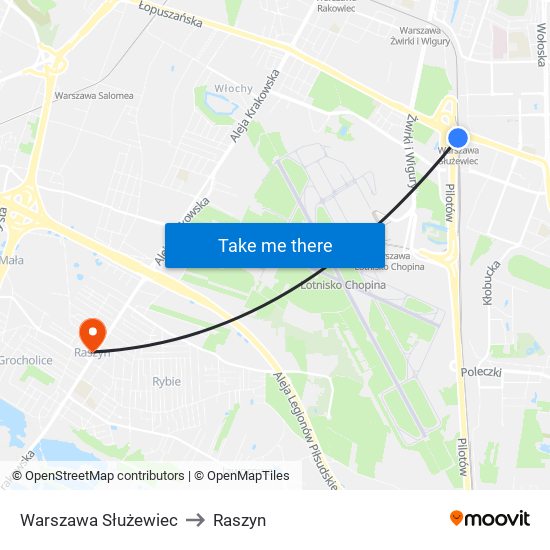 Warszawa Służewiec to Raszyn map