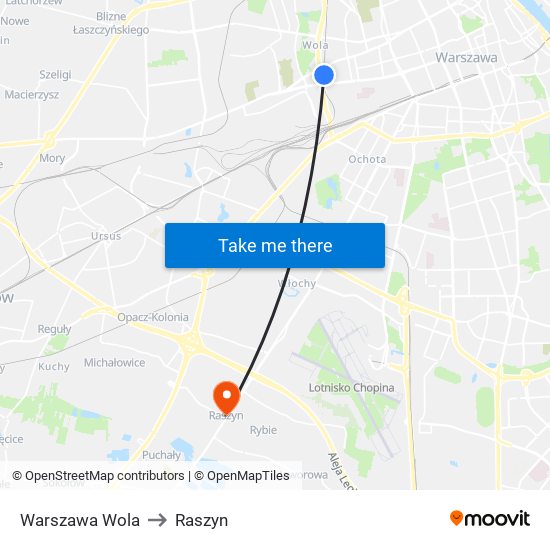 Warszawa Wola to Raszyn map