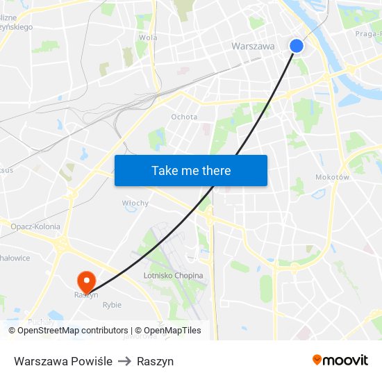 Warszawa Powiśle to Raszyn map