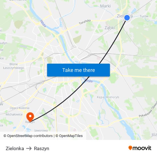 Zielonka to Raszyn map