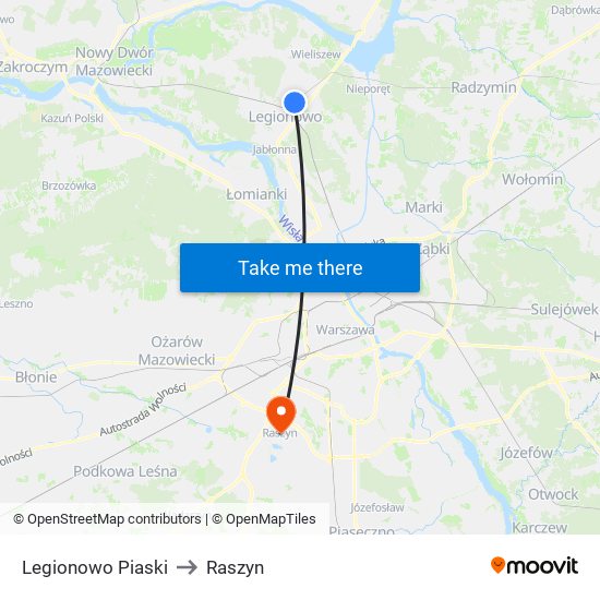 Legionowo Piaski to Raszyn map