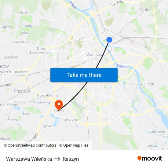 Warszawa Wileńska to Raszyn map