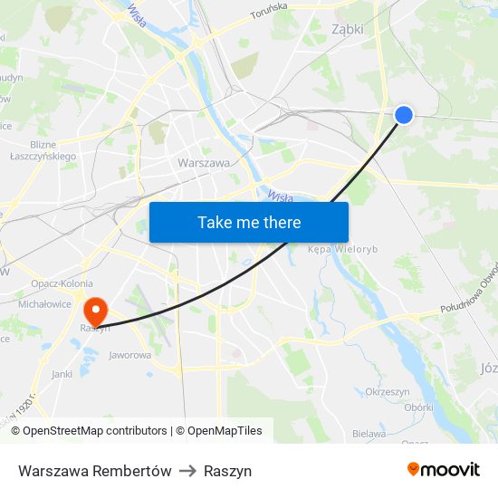 Warszawa Rembertów to Raszyn map