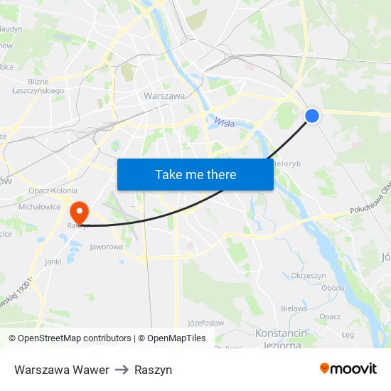 Warszawa Wawer to Raszyn map