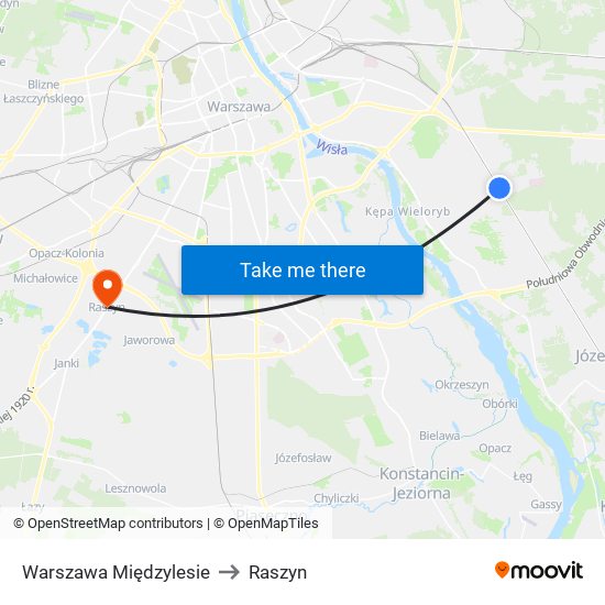 Warszawa Międzylesie to Raszyn map