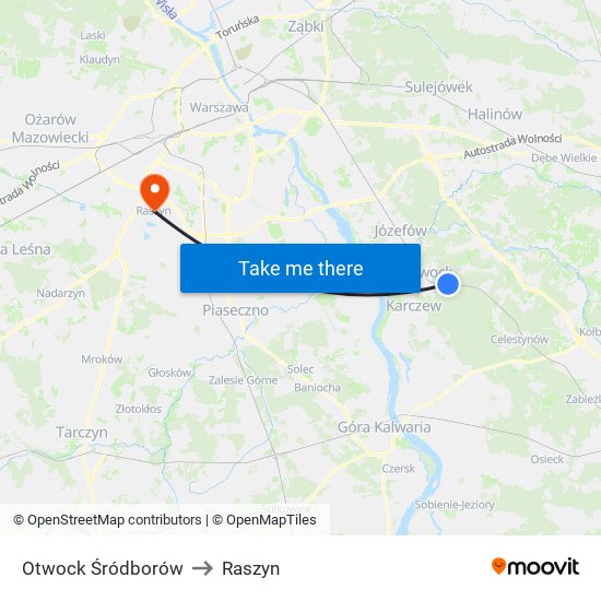 Otwock Śródborów to Raszyn map