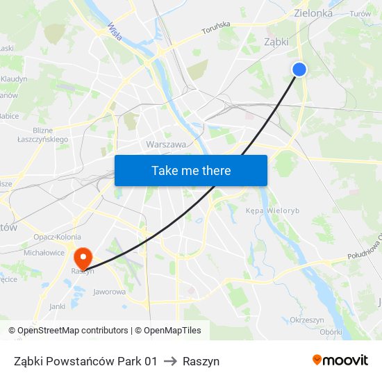 Ząbki Powstańców Park 01 to Raszyn map