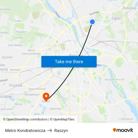 Metro Kondratowicza to Raszyn map