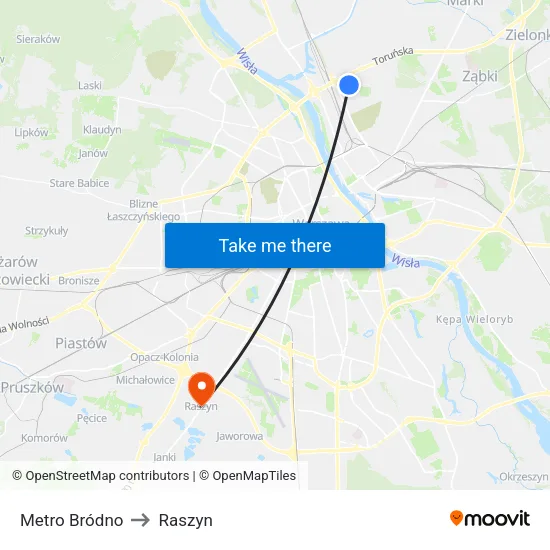 Metro Bródno to Raszyn map