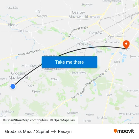 Grodzisk Maz. / Szpital to Raszyn map