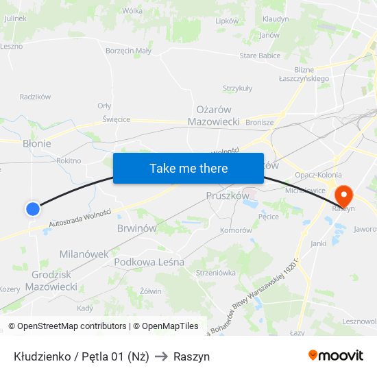 Kłudzienko / Pętla 01 (Nż) to Raszyn map