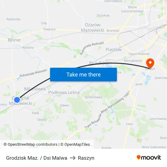 Grodzisk Maz. / Dsi Malwa to Raszyn map