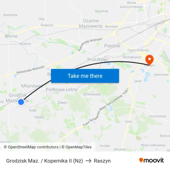 Grodzisk Maz. / Kopernika II (Nż) to Raszyn map