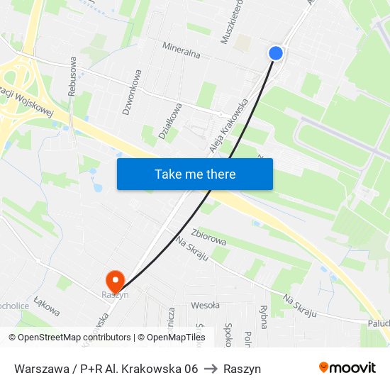 Warszawa / P+R Al. Krakowska 06 to Raszyn map