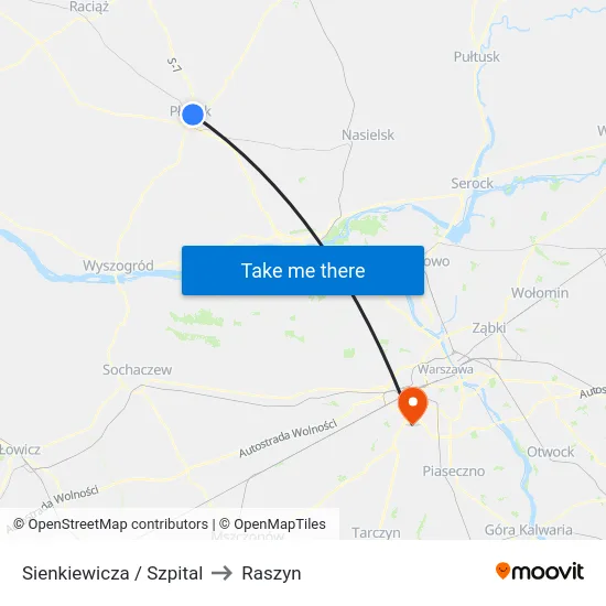 Sienkiewicza / Szpital to Raszyn map