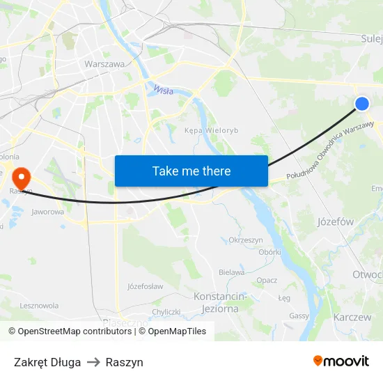 Zakręt Długa to Raszyn map