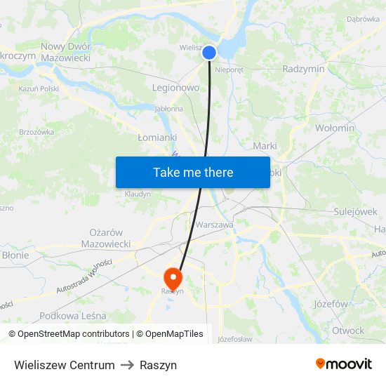 Wieliszew Centrum to Raszyn map