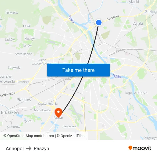 Annopol to Raszyn map