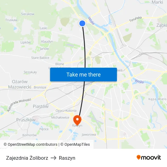 Zajezdnia Żoliborz to Raszyn map