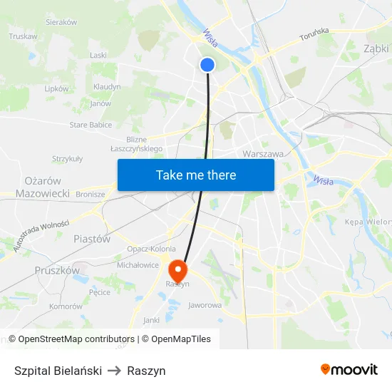 Szpital Bielański to Raszyn map