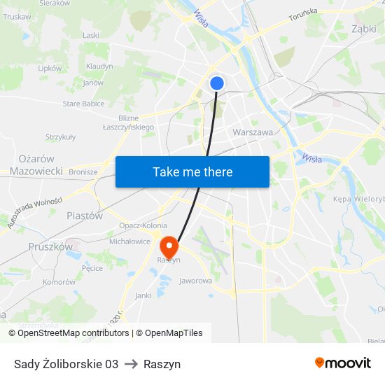 Sady Żoliborskie to Raszyn map