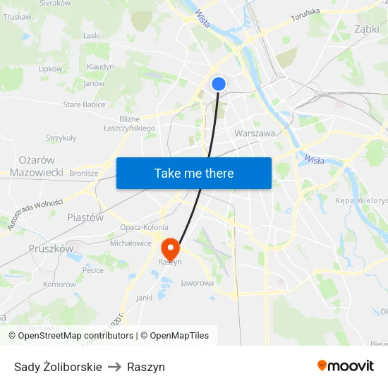 Sady Żoliborskie to Raszyn map