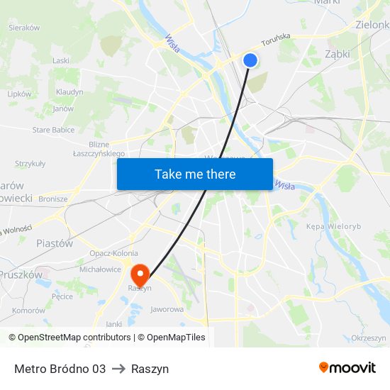 Metro Bródno to Raszyn map