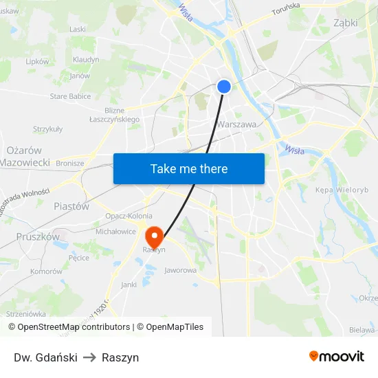 Dw. Gdański to Raszyn map