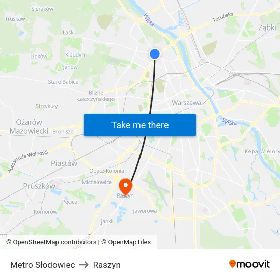 Metro Słodowiec to Raszyn map