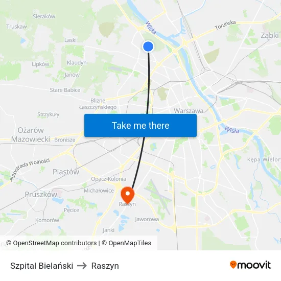 Szpital Bielański to Raszyn map