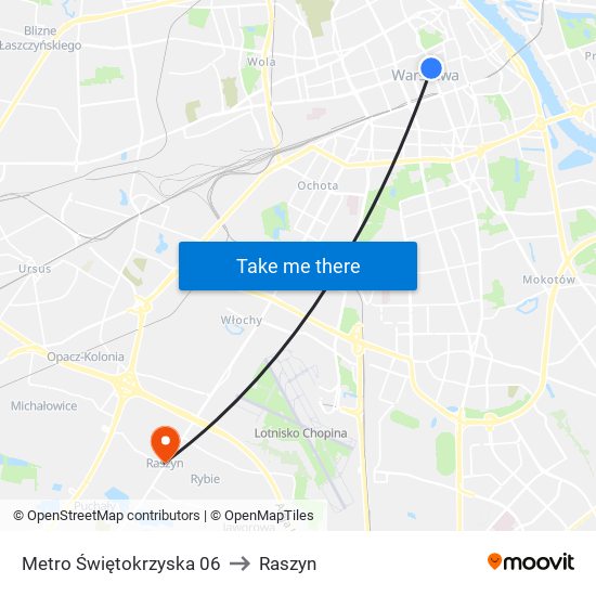 Metro Świętokrzyska to Raszyn map