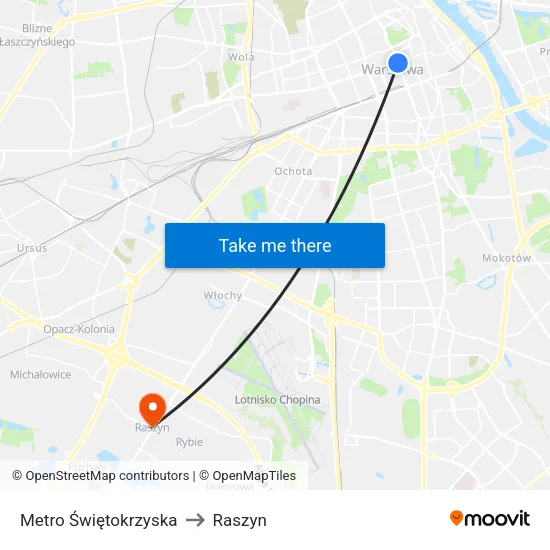 Metro Świętokrzyska to Raszyn map