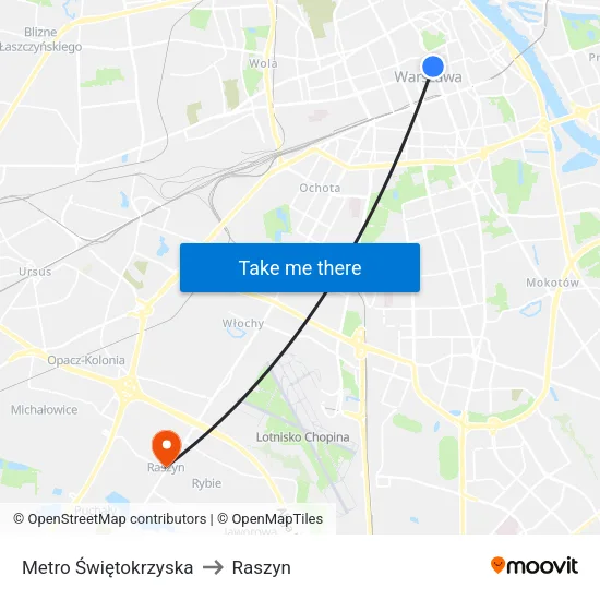 Metro Świętokrzyska to Raszyn map