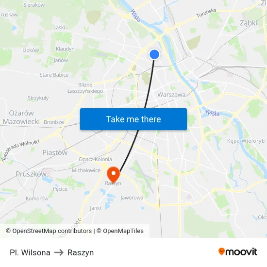 Pl. Wilsona to Raszyn map