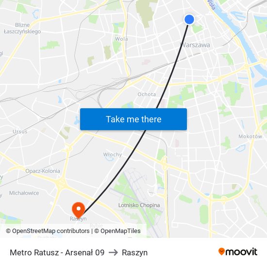 Metro Ratusz Arsenał to Raszyn map