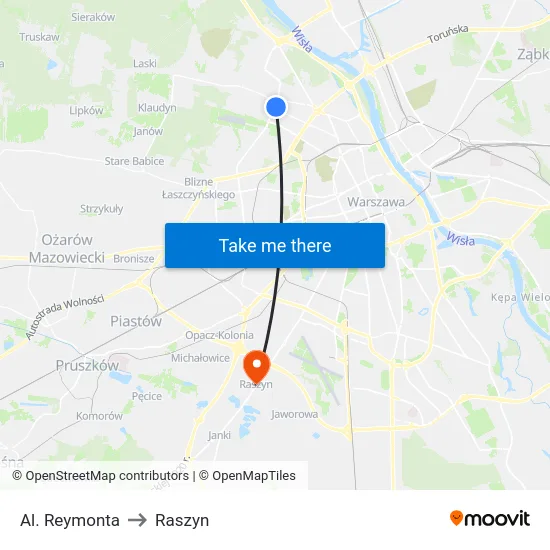 Al. Reymonta to Raszyn map