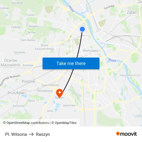 Pl. Wilsona to Raszyn map