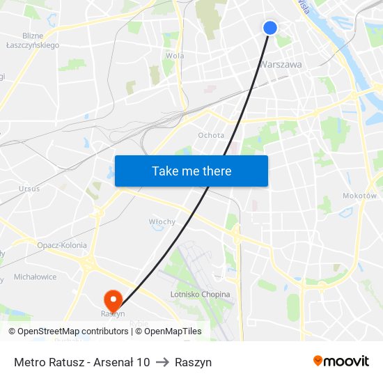 Metro Ratusz - Arsenał 10 to Raszyn map