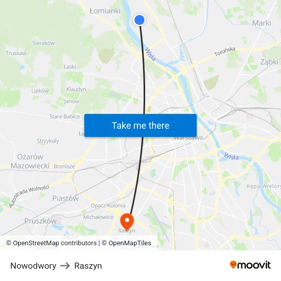 Nowodwory to Raszyn map