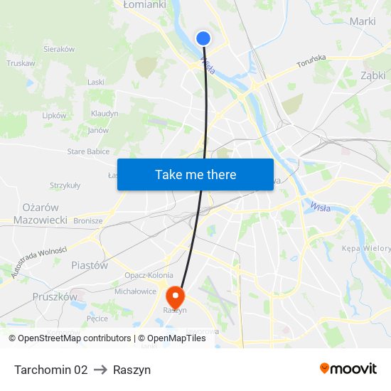 Tarchomin 02 to Raszyn map