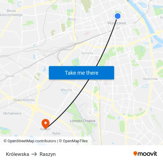Królewska to Raszyn map