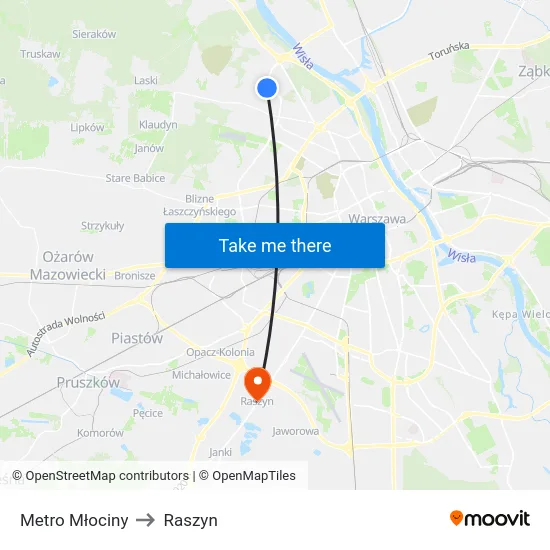 Metro Młociny to Raszyn map