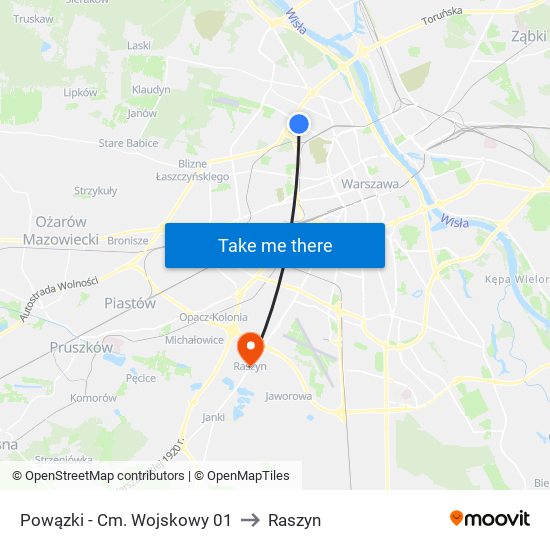 Powązki-Cm. Wojskowy to Raszyn map