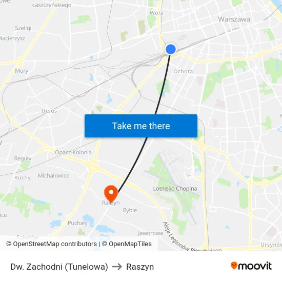 Dw. Zachodni (Tunelowa) to Raszyn map